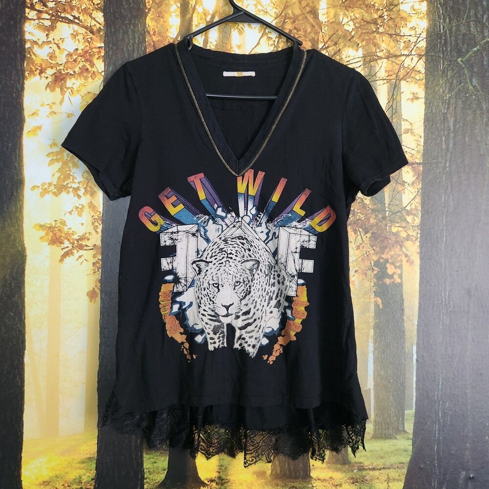 Leppard F Womens Small T Shirt Get Wild Leopard Cheetah Lace And Gold